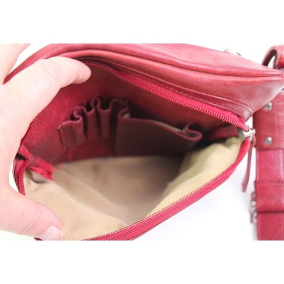 Saccoo RED GENUINE LEATHER X-BODY ORGANIZER MESSENGER SHOULDER BAG HANDBAG PURSE - Picture 8 of 13